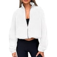 thumbnail image 1 of Womens Winter Fleece Jackets Long Sleeve Zip Up Cropped Warm Coats Fall Fashion Workout Outerwear Clothes White XXL, 1 of 8