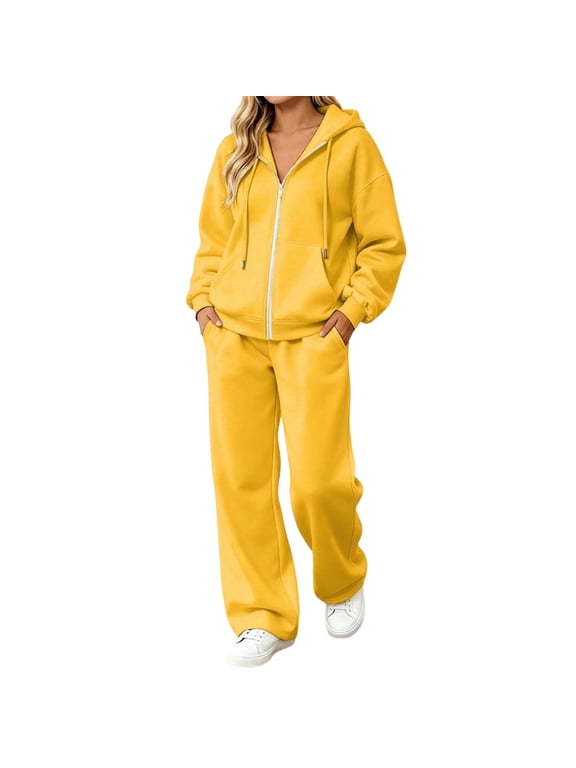 Womens Winter Fleece Lined Tracksuit Set Casual Zip Up Hoodie Sweatshirt and Long Jogger Pants Two Piece