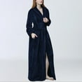 thumbnail image 1 of Womens Winter Fleece Maxi Robes Flannel Couple Bathrobes Sleepwear with Pockets Casual Thermal Housewear New Sleep Dress for Women Plus Size Navy XL, 1 of 9