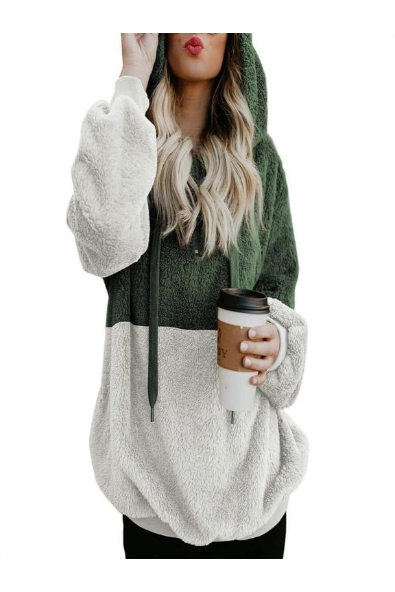 Womens Winter Fluffy Fur Sweatshirt Hoodie Ladies Jumper Hooded Tops Pullover