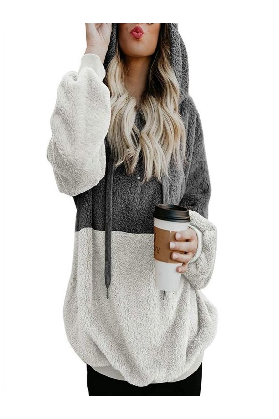 Womens Winter Fluffy Fur Sweatshirt Hoodie Ladies Jumper Hooded Tops Pullover