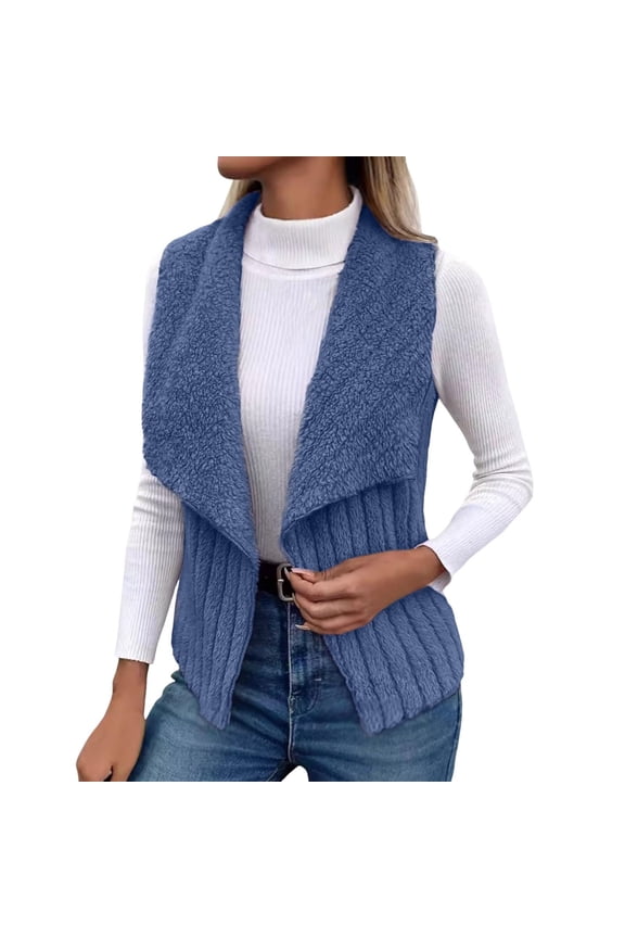 Womens Winter Fuzzy Faux Furs Sleeveless Jackets Vest Coat Warm Open Front Large Lapel Tanks Top Waistcoat Outerwear
