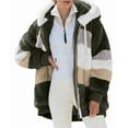 thumbnail image 1 of Womens Winter Fuzzy Fleece Jacket Hooded Color Block Patchwork Cardigan Coats Outerwear with Pockets Green XXL, 1 of 9