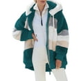 thumbnail image 1 of Womens Winter Fuzzy Fleece Jacket Hooded Color Block Patchwork Coats Outerwear with Pockets Green XXXL, 1 of 8