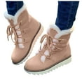 thumbnail image 1 of Womens Winter Fuzzy Mid Calf Combat Boots Fashion Casual Suede Thermal Plush Lined Platform Chunky Snow Boots Beige Size 6, 1 of 8