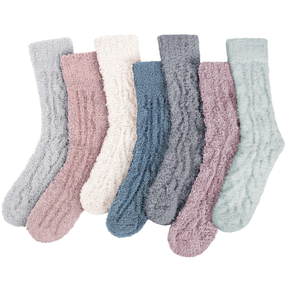 Womens Winter Fuzzy Socks Cozy Fluffy Socks Warm Fuzzy Christmas Socks for Women Gifts, A-Twists 01(7 Pairs)