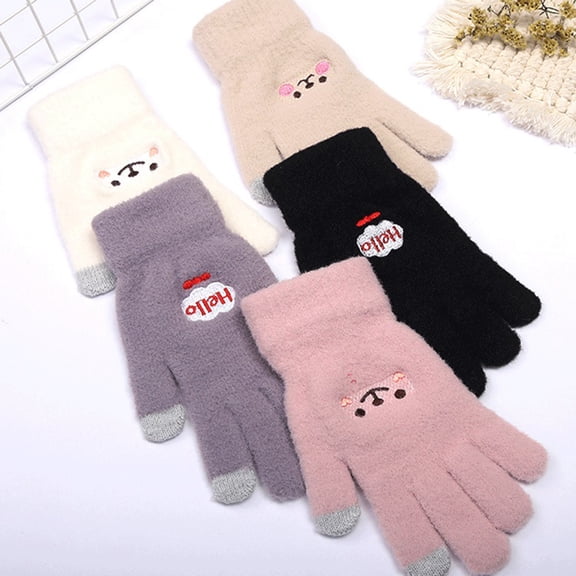 Womens Winter Gloves Plush Edge Warm Thick Knitted Mitten Drive Work Glove