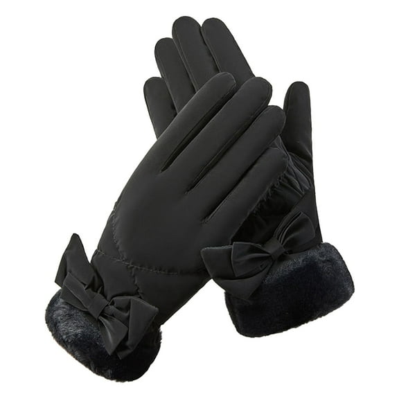 Womens Winter Gloves, Soft Plush Cold Weather Gloves with Bow, Touchscreen Waterproof Warm Glove for Daily Wear,Bronze
