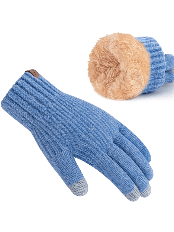 Womens Winter Gloves with Touch Screen Fingers Thermal Chenille Warm Lining Knit Gloves for Women Cold Weather Gifts,Blue