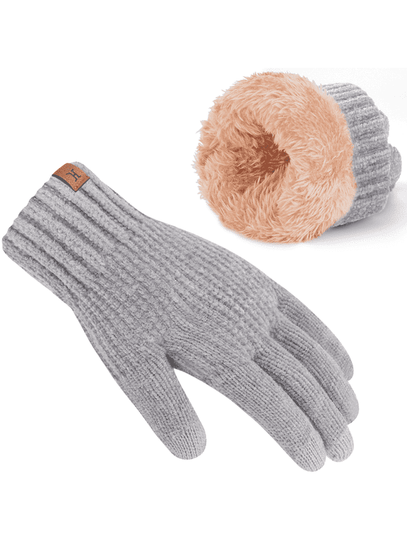 Womens Winter Gloves with Touch Screen Fingers Thermal Chenille Warm Lining Knit Gloves for Women Cold Weather Gifts, Lightgrey