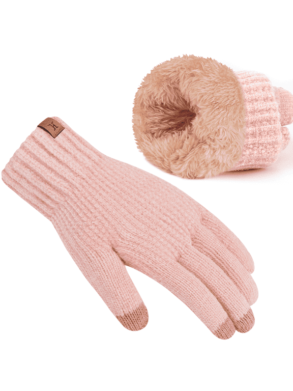 Womens Winter Gloves with Touch Screen Fingers Thermal Chenille Warm Lining Knit Gloves for Women Cold Weather Gifts,Pink