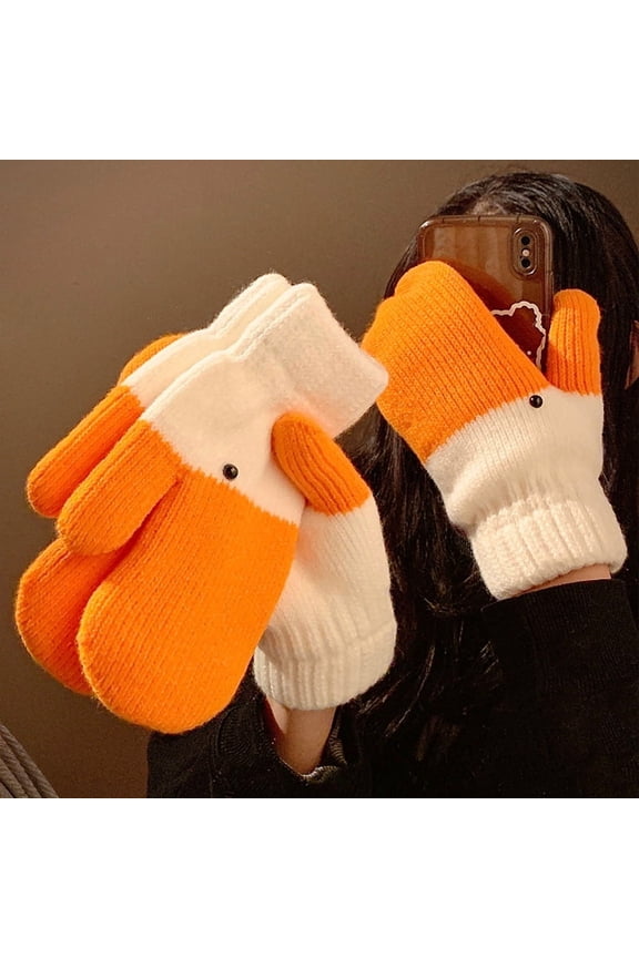 Womens Winter Goose Gloves, Funny Novelty Animal Gloves with Thermal Soft Lining, Cute Goose Mittens Gift for Girl Friend Women
