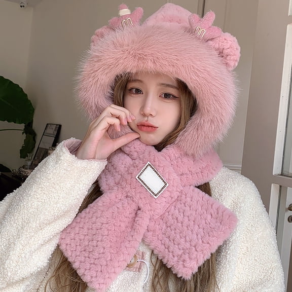 Womens Winter Hat Hat Pink Caps Earflap Hood Scarves Hooded Scarf