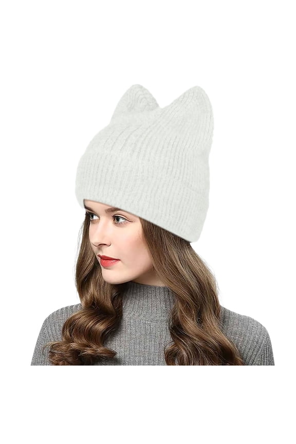 Womens Winter Hat Hats for Men Women Knit Crochet Cute Furry Plush Cat Hat With Ear Slouchy Wool Winter Warm Hats