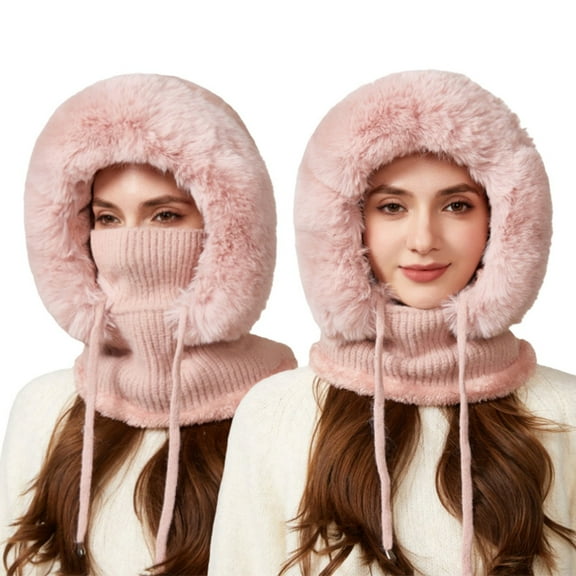 Womens Winter Hat Knit Hat With Plush Scarf Hat Knit Hat Anti Cold WindProof Hat