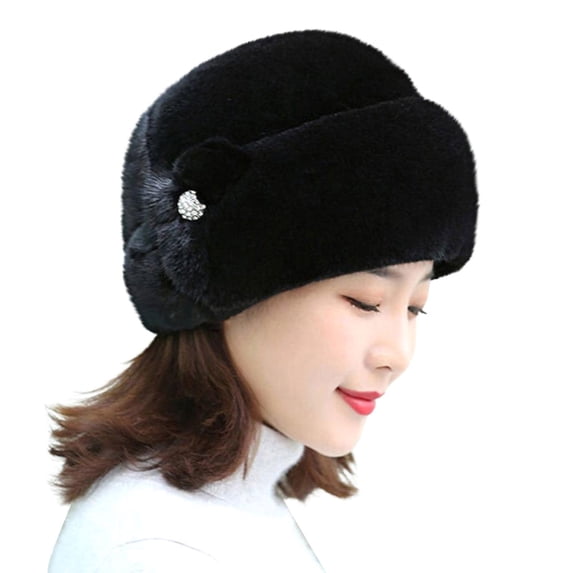 Womens Winter Hat, Real Waterproof Fluffy Roller Hat,Knitted Beanie Braided Real Hair Warm Basin Hat Black One Size