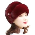 thumbnail image 1 of Womens Winter Hat, Real Waterproof Fluffy Roller Hat,Knitted Beanie Braided Real Hair Warm Basin Hat Wine One Size, 1 of 2
