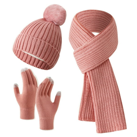 Womens Winter Hat Scarf Glove Set Lined Knit Hat Warm Long Scarf Winter 3 PC Set