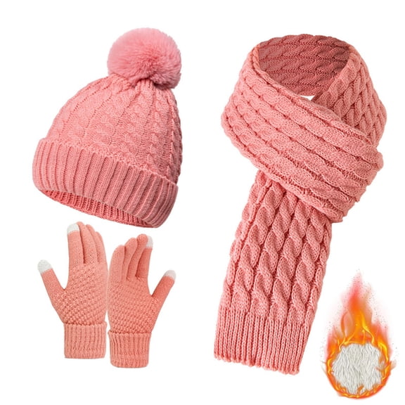 Womens Winter Hat Scarf Glove Set Lined Knit Warm Cozy Winter Accessories 3 PC Bundle