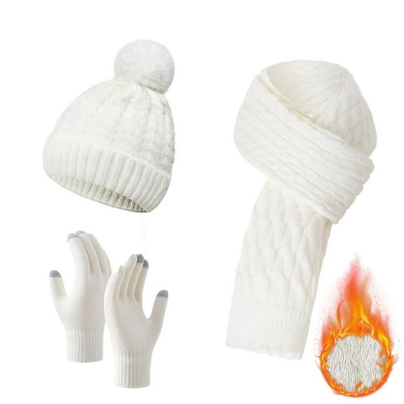 Womens Winter Hat Scarf Glove Set Lined Knit Warm Long Scarf Cozy 3 Piece Accessories for Cold Weather