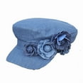 thumbnail image 1 of Womens Winter Hat Winter Hats for Men Women's Summer Denim Flat Top Hat With Three Contrasting Color Flowers Fashionable And Face Enhancing Small Beret, 1 of 3
