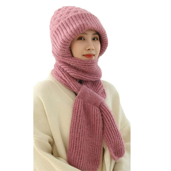 Womens Winter Hat with Scarf - Wool Knit, Dual-Layered Velvet, Warm & Cozy