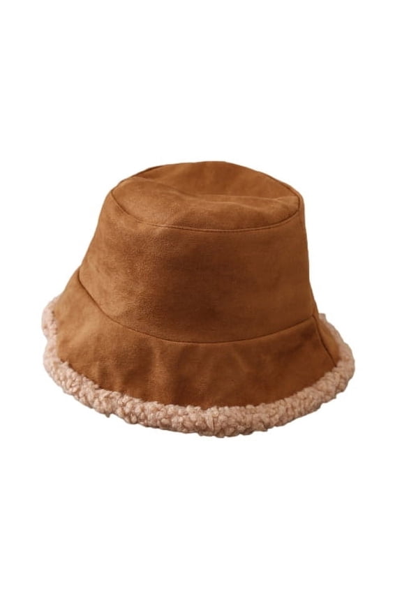 Womens Winter Hats Furry Bucket Hat Winter Warm Plush Double Sided Thickened Coldproof Fisherman Cap for Outdoor Hats for Women Men Brown One Size