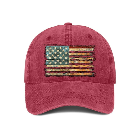 Womens Winter Hats Striped Pattern Baseball Cap with America Flag Print for Outdoor Hats for Women Men Red One Size