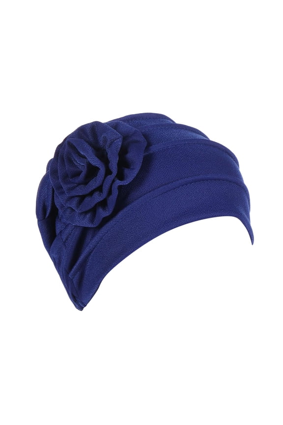 Womens Winter Hats Women's Soft Monochrome Side Applique Flower Hijab Hat Muslim Baotou Hat Hats for Women Men Blue One Size