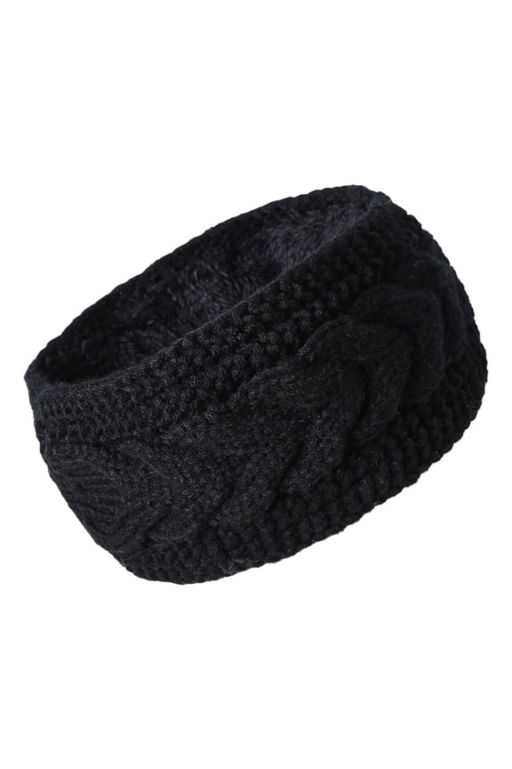 Womens Winter Headbands Lined Ear Warmer Cable Knit Headband (Black One Size)