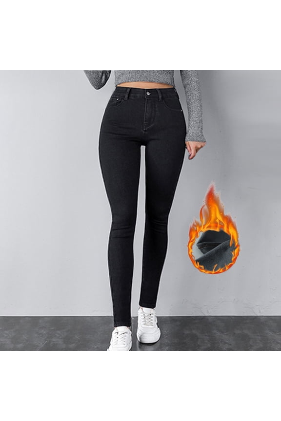 Womens Winter High Waist Jeans Thick Skinny Pants Lined Slim Stretch Warm Jeggings High Waist Denim Pants Size 12 Ladies Denim Temp Life Leggings Womens Jean Overalls Pants Jean Pants for Women plus