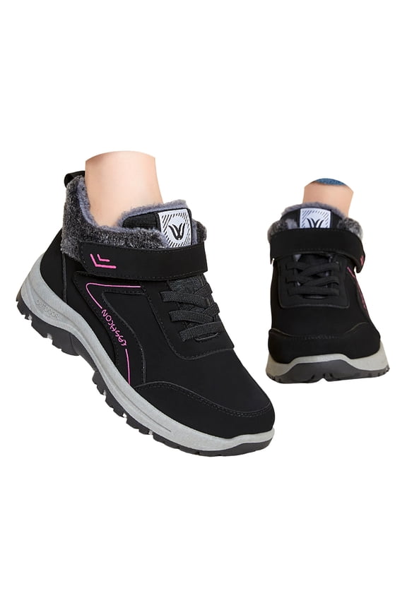 Womens Winter Hiking Boots Lace up Hook and Loop Ankle Snow Boots Warm Plush Lined Nonslip Short Booties Black Size 7.5