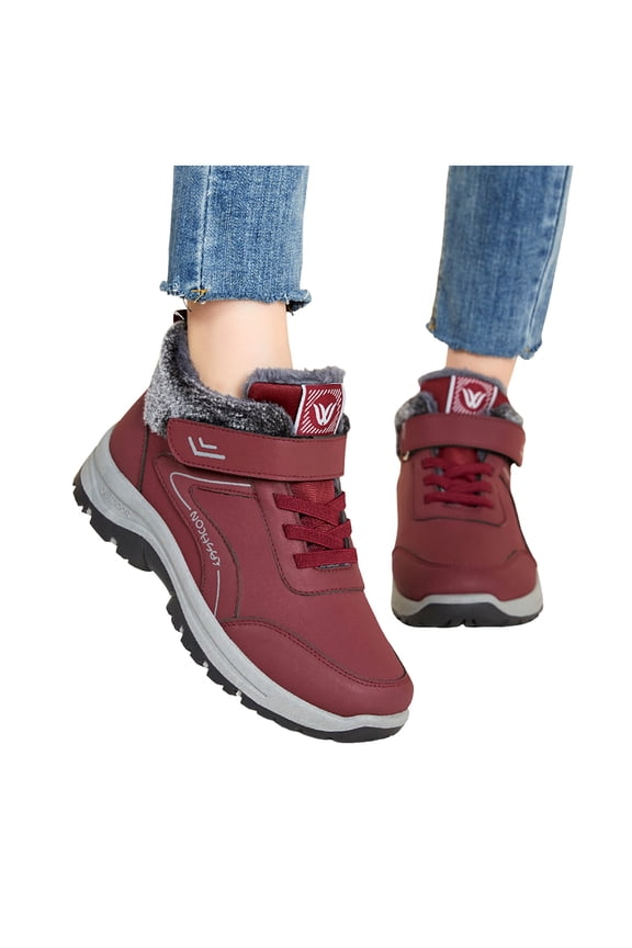 Womens Winter Hiking Boots Lace up Hook and Loop Ankle Snow Boots Warm Plush Lined Nonslip Short Booties Red Size 8.5