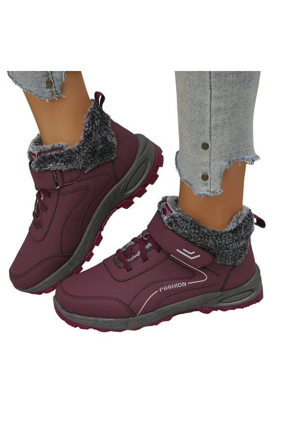 Womens Winter Hiking Boots with Fleece Lined Waterproof Non Slip Lace up Outdoor Sneakers Trekking Work Snow Ankle Booties Wine Size 8.5