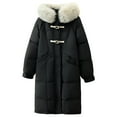 thumbnail image 1 of Womens Winter Hooded Parka Jacket Long Sleeve Toggle Duffle Coat with Faux Fur Trim Black S, 1 of 5