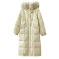 thumbnail image 1 of Womens Winter Hooded Parka Jacket Long Sleeve Toggle Duffle Coat with Faux Fur Trim White M, 1 of 9