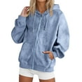 thumbnail image 1 of Womens Winter Hoodies Long Sleeve Hoodie Unisex Suede Pullover Streetwear Zip Up Jacket Soft Lightweight Fall Spring Outerwear Ulitacool Classic Daily Wear Blue 2Xl, 1 of 5