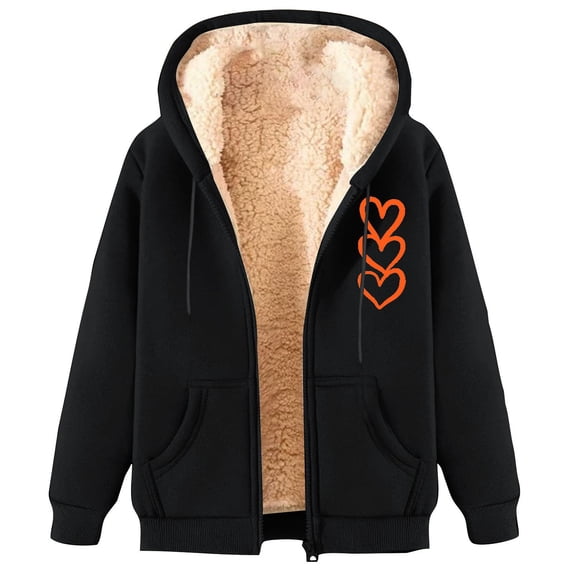 Womens Winter Hoodies Zip Up Fleece Sherpa Hooded Sweatshirt Jacket Pockets Fall Winter Warm Solid Color Top with Hood (Black L)