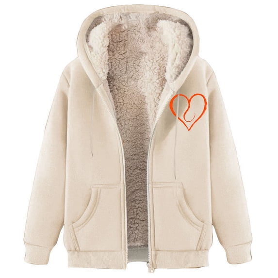 Womens Winter Hoodies Zip Up Fleece Sherpa Hooded Sweatshirt Jacket Pockets Fall Winter Warm Solid Color Top with Hood (Khaki L)