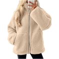 thumbnail image 1 of Womens Winter Jacket Baeitkot Long Sleeve Sherpa Fleece Zip Front Coat with Pockets Cozy Winter Travel Beige M, 1 of 6
