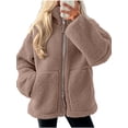 thumbnail image 1 of Womens Winter Jacket Baeitkot Long Sleeve Sherpa Fleece Zip Front Coat with Pockets Cozy Winter Travel Coffee L, 1 of 6