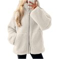 thumbnail image 1 of Womens Winter Jacket Baeitkot Long Sleeve Sherpa Fleece Zip Front Coat with Pockets Cozy Winter Travel White M, 1 of 6