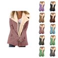 thumbnail image 1 of Womens Winter Jacket Long Sleeve Suede Notch Collar Thermal Button Cardigan Coat with Pockets Outerwear, 1 of 5