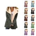 thumbnail image 1 of Womens Winter Jacket Long Sleeve Thick Warm Suede Button Notch Collar Cardigan Coat Outerwear with Pockets, 1 of 5