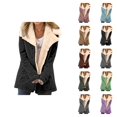 thumbnail image 1 of Womens Winter Jacket Long Sleeve Thick Warm Suede Button Notch Collar Cardigan Coat Outerwear with Pockets, 1 of 5