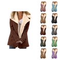 thumbnail image 1 of Womens Winter Jacket Long Sleeve Thick Warm Suede Button Notch Collar Cardigan Coat Outerwear with Pockets, 1 of 5