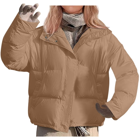 Womens Winter Jacket, New Women's Fall And Winter Cotton Dress Short Loose And Thickened Standing Collar Fashion Foreign Style Coat for Women Christmas Clearance