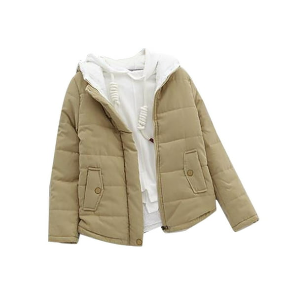 Womens Winter Jacket Warm Solid Hoodie Jacket Long Sleeve Plus Size Down Cotton Jacket