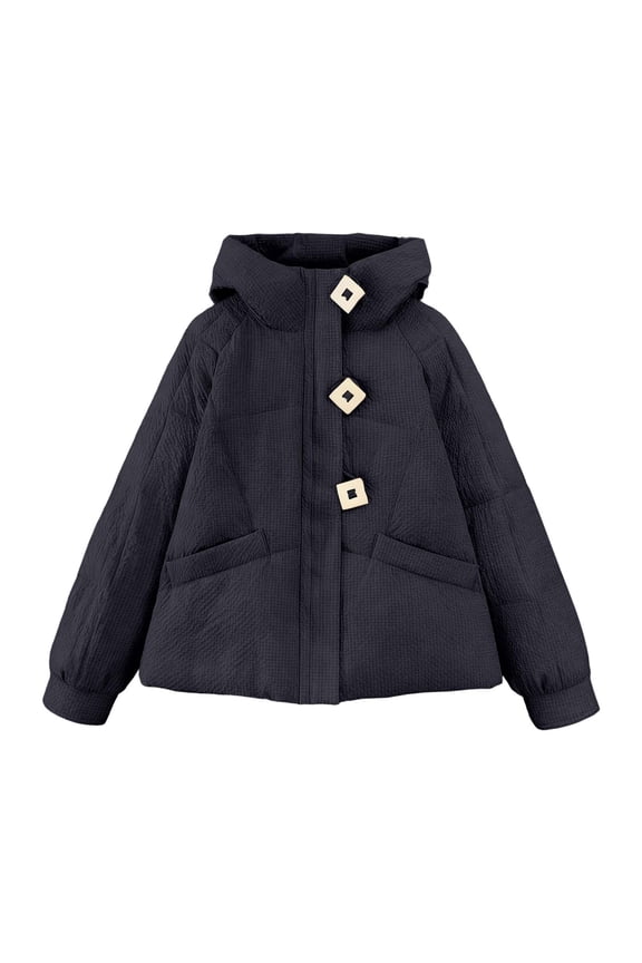 Womens Winter Jackets Cropped Hooded Puffer Jacket Lightweight Warm Down Coat Casual Loose Oversized Outwear