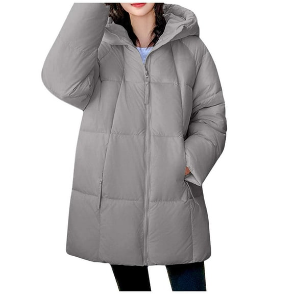 Womens Winter Jackets Hooded Front Zip Long Coat Heavyweight Loose Thermal Casual Cardigan With Pockets (M, Gray)